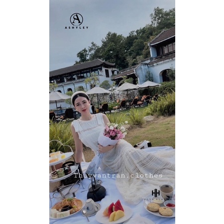 Váy ren tiểu thư nơ vai