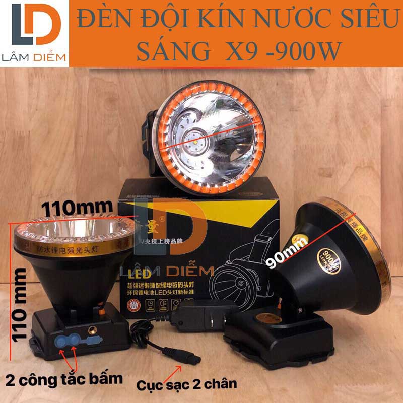 ĐÈN ĐỘI PIN SẠC KÍN NƯỚC SIÊU SÁNG CHÓA 110 MM X9 - 900W