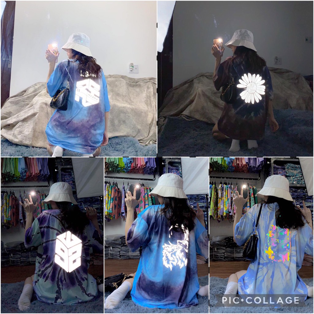 Áo thun tay ngắn phản quang unisex, áo phông tay lỡ nam nữ không phai màu, 65% cotton, free size 40-75kg-yumi47store