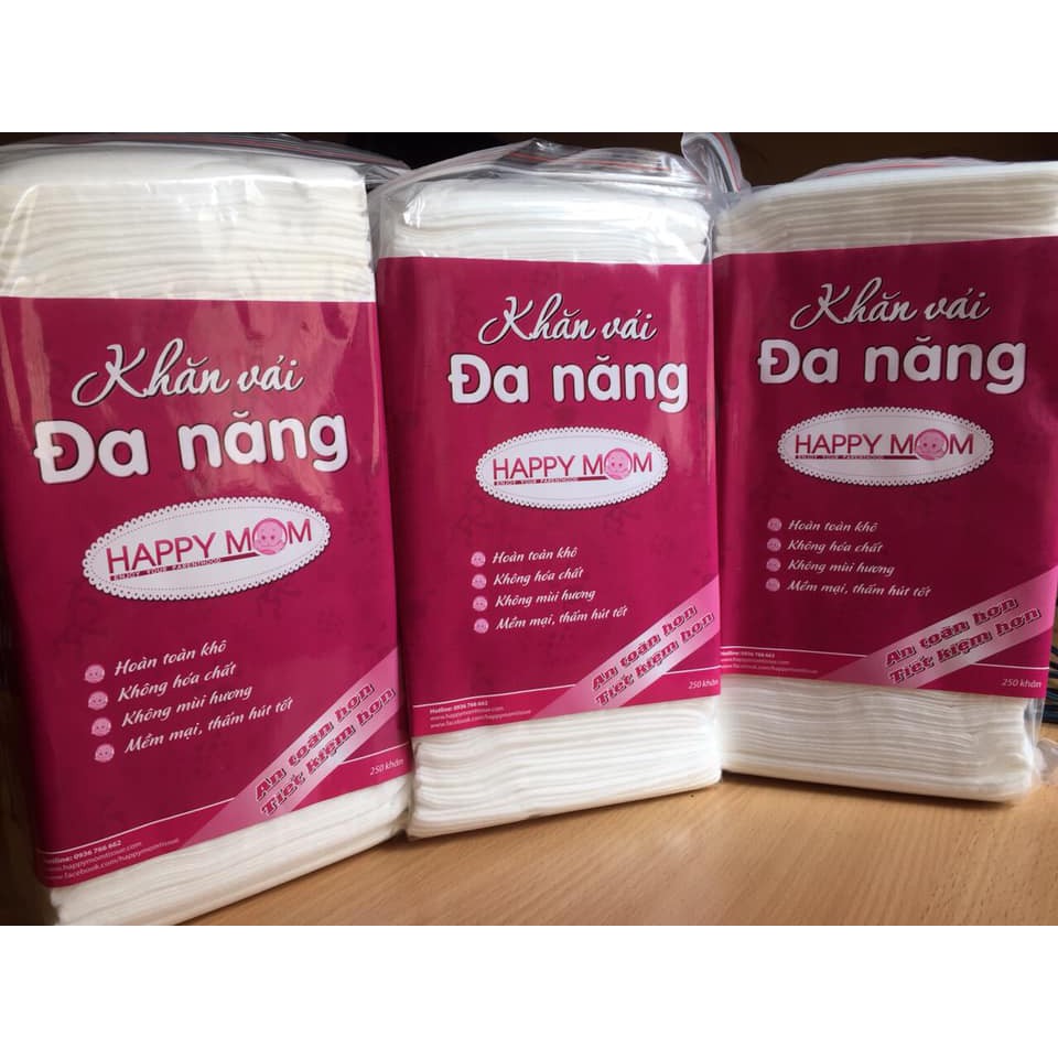 Khăn Vải Khô Đa Năng Happy Mom Mẫu Mới Loại 250 Tờ Giá Sale | Minizon Kids