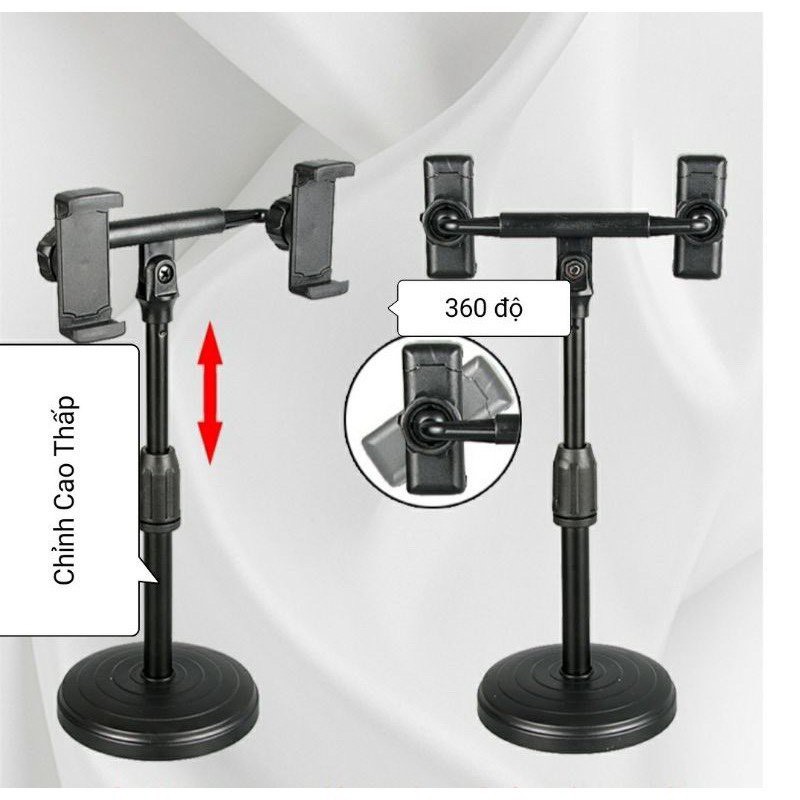 Giá Đỡ 2 Điện Thoại Livestream Có Đèn Led, Kẹp Điện Thoại Để Bàn Quay Video Tiktok Có Đèn Led 3 Màu | WebRaoVat - webraovat.net.vn