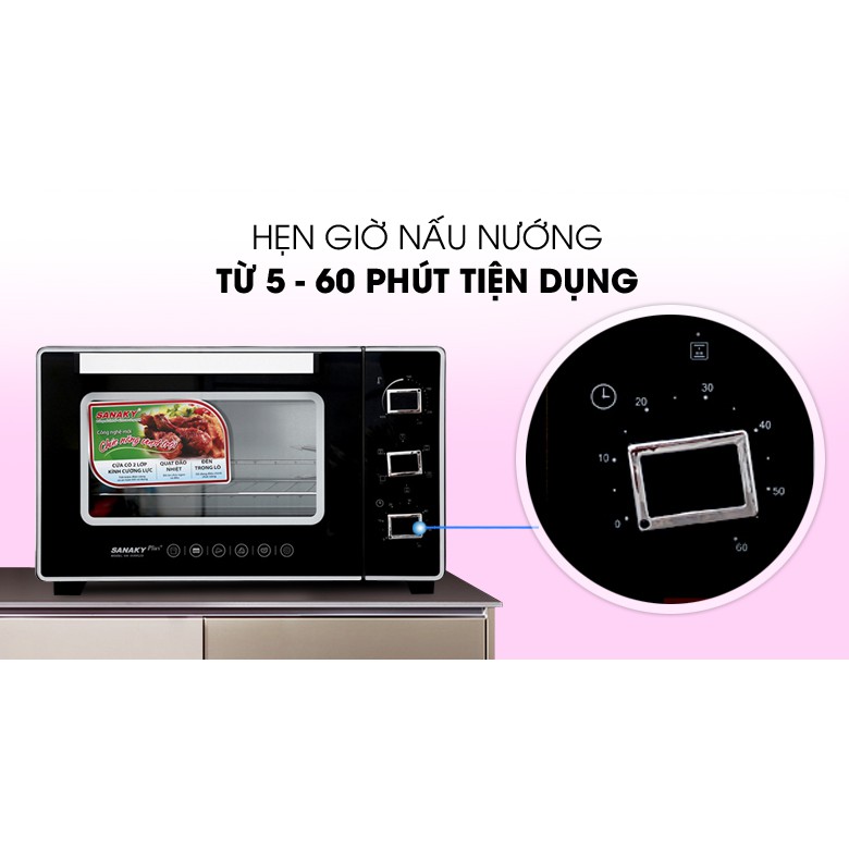 Lò nướng Sanaky VH3599S2D 35 lít-Công suất 1600 W, tùy chỉnh nhiệt 100 – 230 độ C nướng ngon