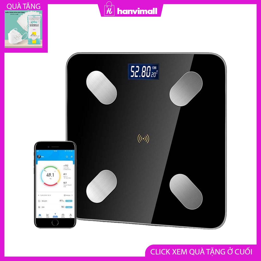 Cân sức khỏe bluetooth thông mình, hiển thị màn LED kết nối app điện thoại,đo BMI và các chỉ số cơ thể