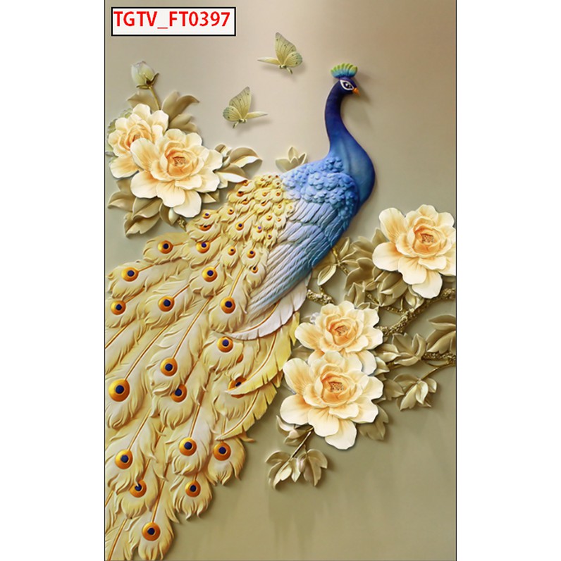 Tranh dán tường chim công BINBIN SN55 (IN THEO YÊU CẦU)