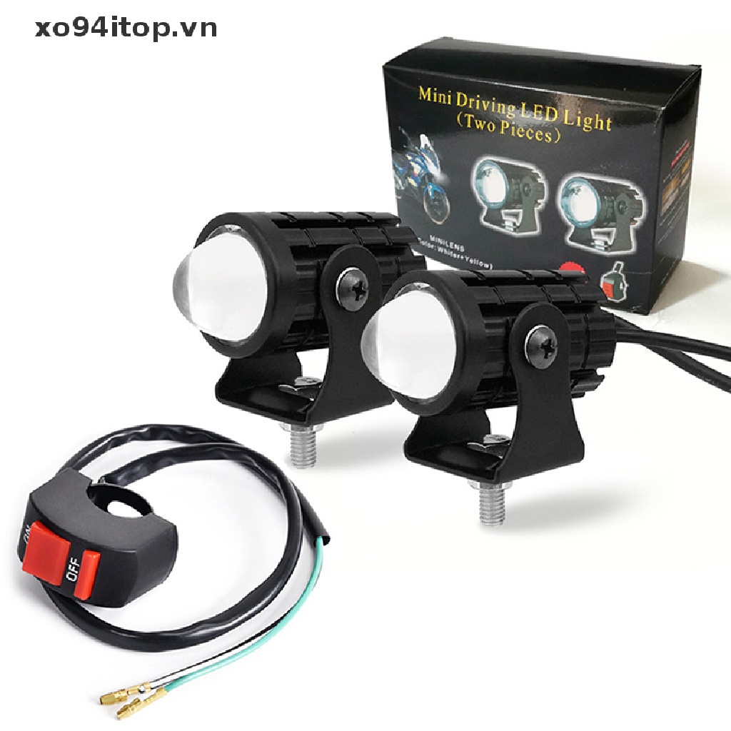 Đèn Pha Led Hai Màu Bằng Thép Siêu Sáng Chống Thấm Nước 12-80V Dành Cho Xe Mô Tô