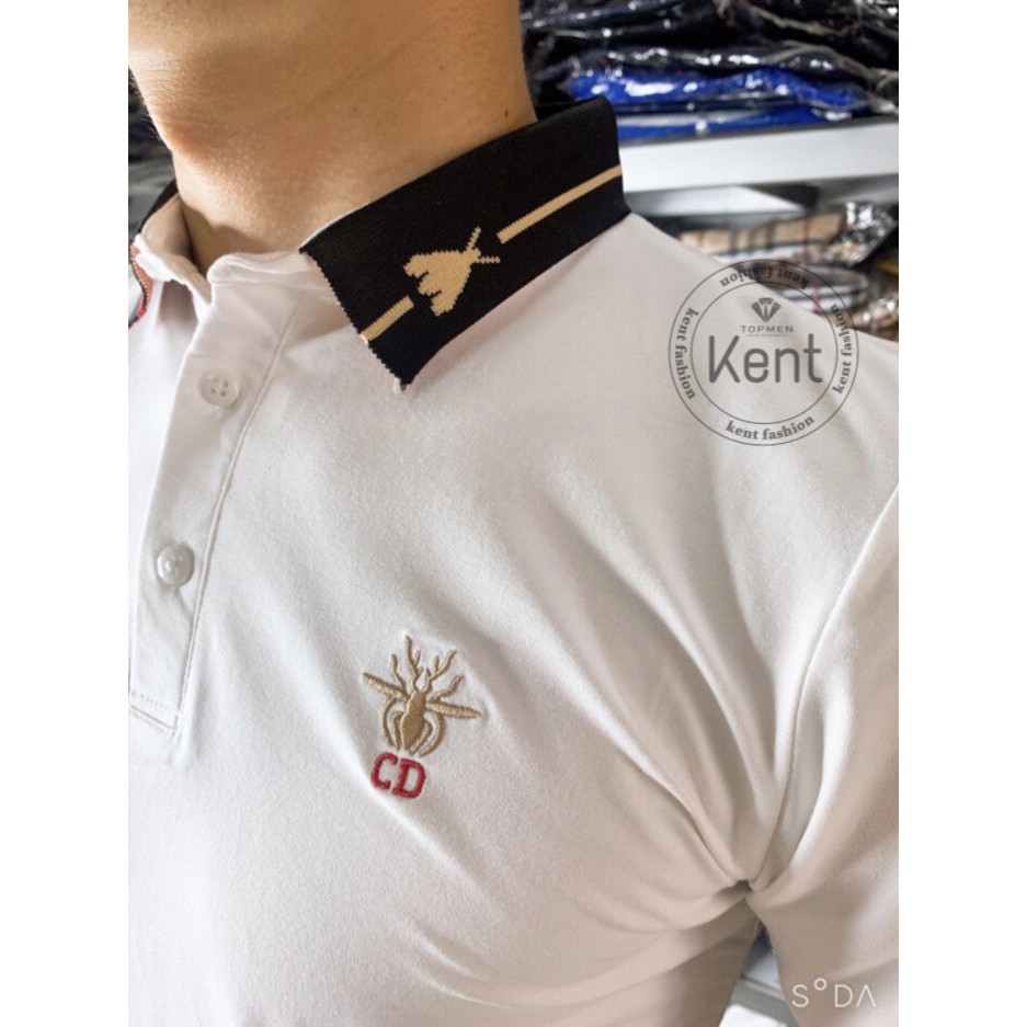 Áo Thun Nam Polo Có Cổ Tay Ngắn Phối Họa Tiết, Vải Cotton Cao Cấp