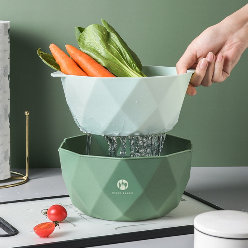 Rổ Nhựa Rửa Rau Củ Quả Hai Lớp Ráo Nước Tiện Dụng Cho Nhà Bếp