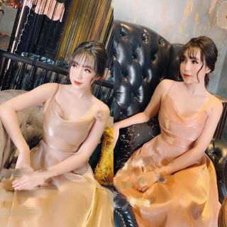 Sả Váy lụa 2 dây cổ đổ
