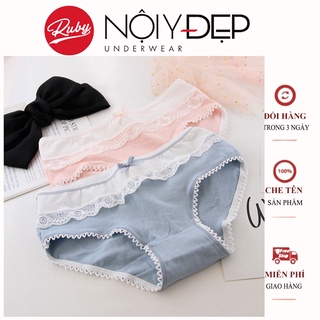 Quần lót nữ cotton 100% phối viền ren đính nơ điệu đà ql33