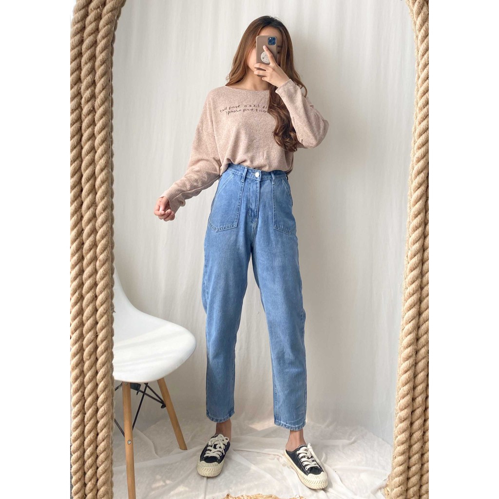Quần jean baggy nữ lưng cao túi kiểu trơn (không co giãn) D59-N58 ulzzang thời trang nữ VM STYLE 22QJB03AS1704