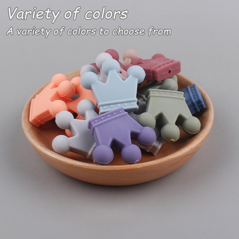 Set 10 Đồ Chơi Xỏ Hạt Silicon Hình Vương Miện Hoạt Hình Dành Cho Bé Gặm Nướu