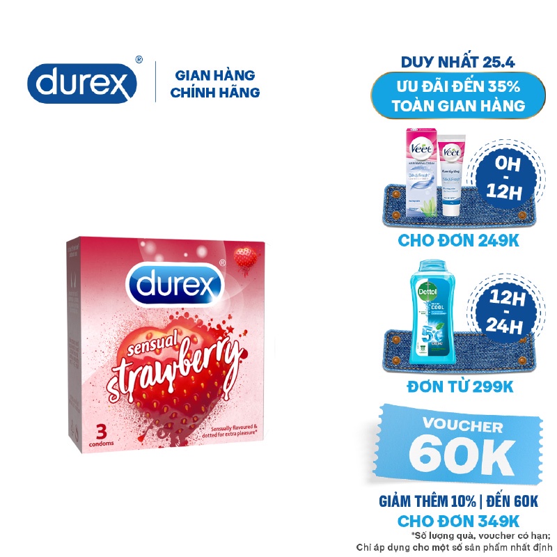 Bao cao su Durex Sensual Strawberry (3 bao/hộp)