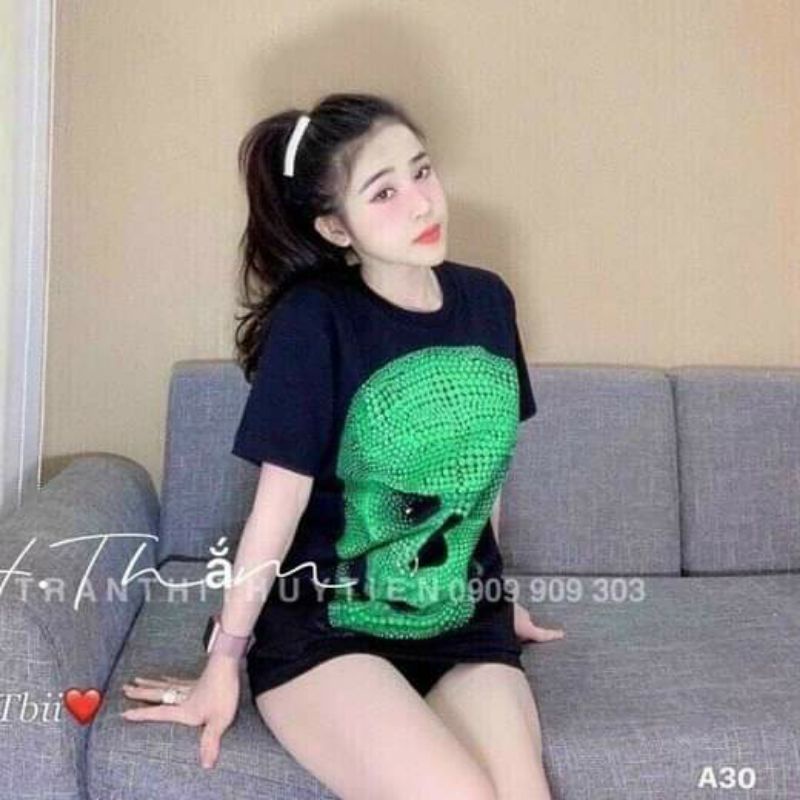 Áo phông nam nữ đầu lâu xanh