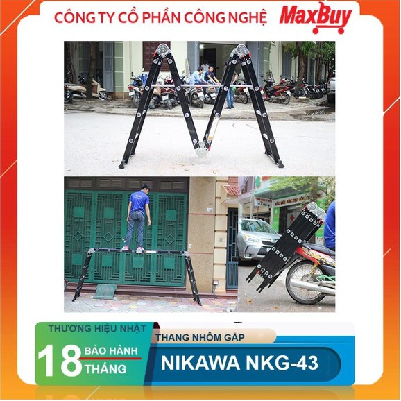 Thang nhôm, thang gấp đoạn Nikawa NKG-43, 3 Bậc 4 Đoạn, nhập khẩu Nhật Bản, bảo hành chính hãng