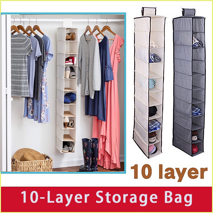 10 lớp Túi treo Giày ngăn kéo Hộp Kệ Giá đỡ Tủ tổ chức Tủ quần áo Tủ cửa Tường Rõ ràng Túi treo Nhiều loại Túi đựng đồ