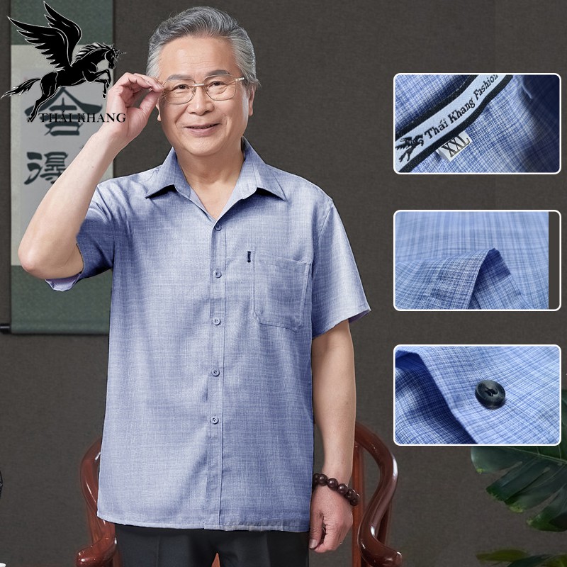 Áo sơ mi nam ngắn tay trung niên vải đũi SIÊU MÁT form rộng rãi thoải mái loại sơ mi nam caro cho người lớn tuổi ASDOG58 | BigBuy360 - bigbuy360.vn