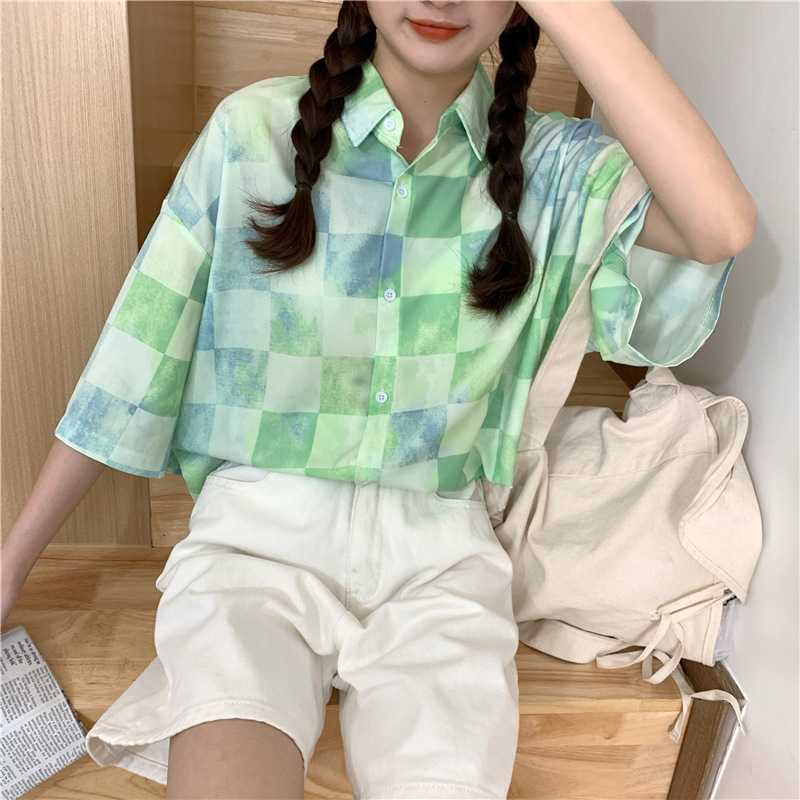 NRVP Áo Sơ Mi Nữ Tay Ngắn Dáng Rộng Kiểu Hàn Quốc Thời Trang Mùa Thu 2021
