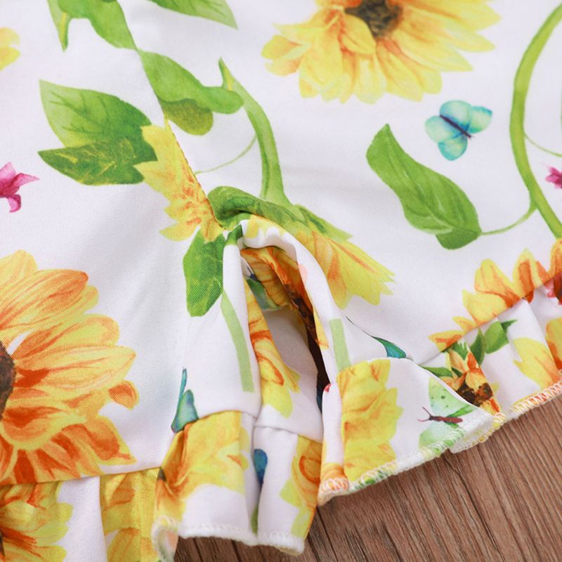 Bộ Áo Liền Quần Không Tay In Hoa Hướng Dương Dễ Thương Dành Cho Bé Gái