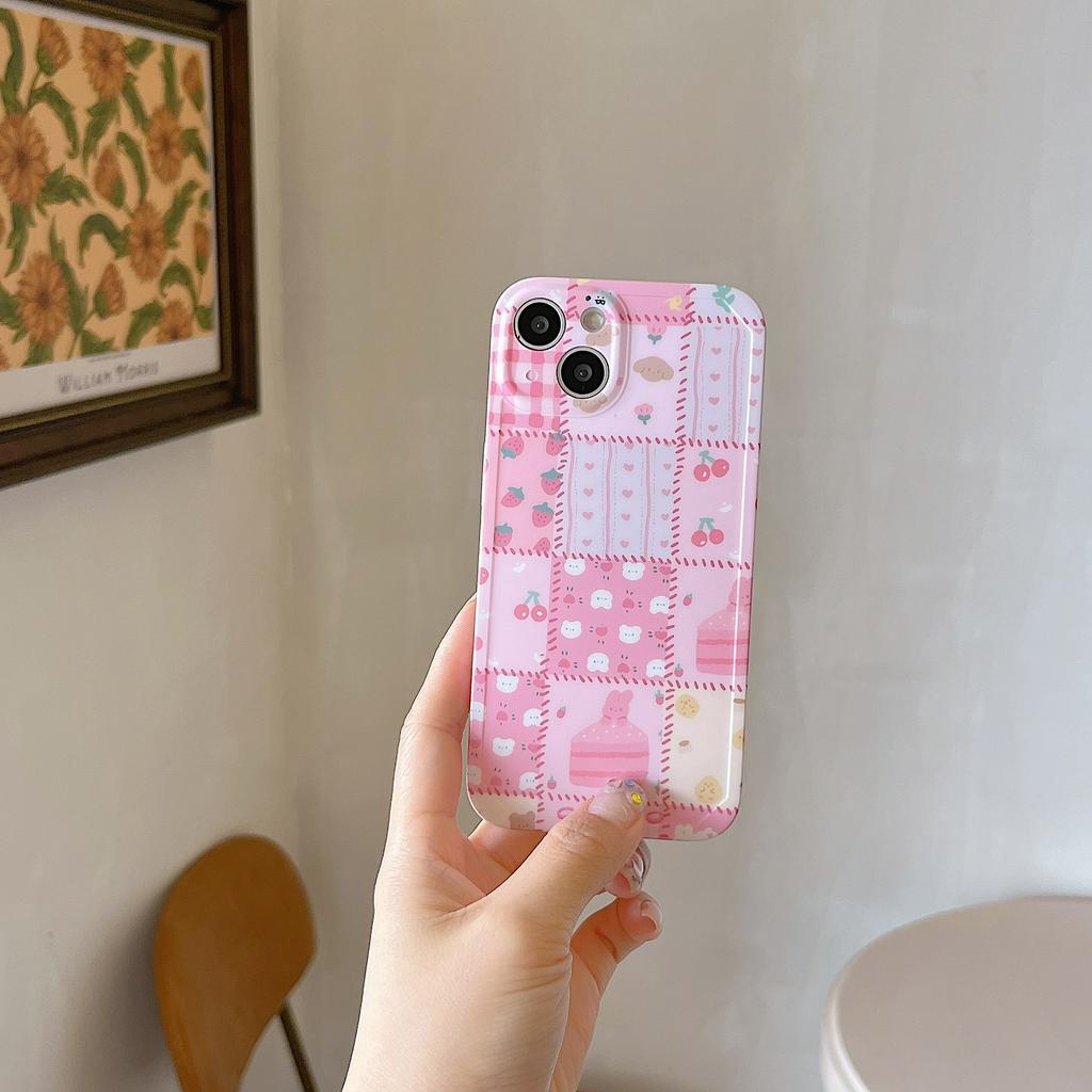 Ốp Điện Thoại Chống Sốc Họa Tiết Bánh Dâu Tây Màu Hồng Cho iPhone 14Promax 14Pro 14 13Promax 13Pro 13 12 11