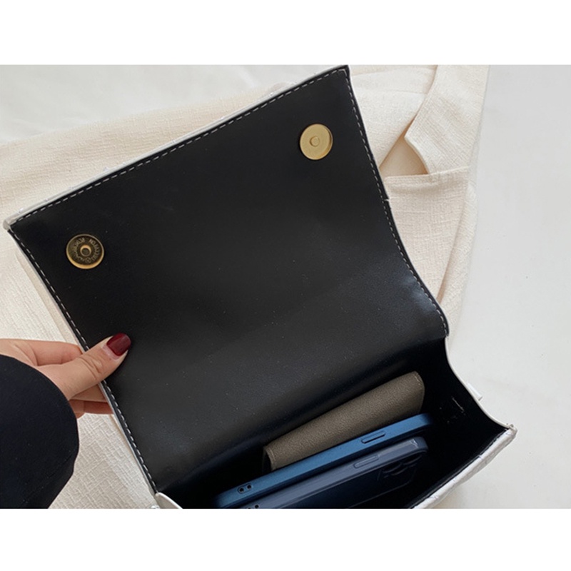 Túi đeo vai IELGY phối dây xích dáng vuông nhỏ họa tiết hình thoi phong cách Hàn Quốc dành cho nữ