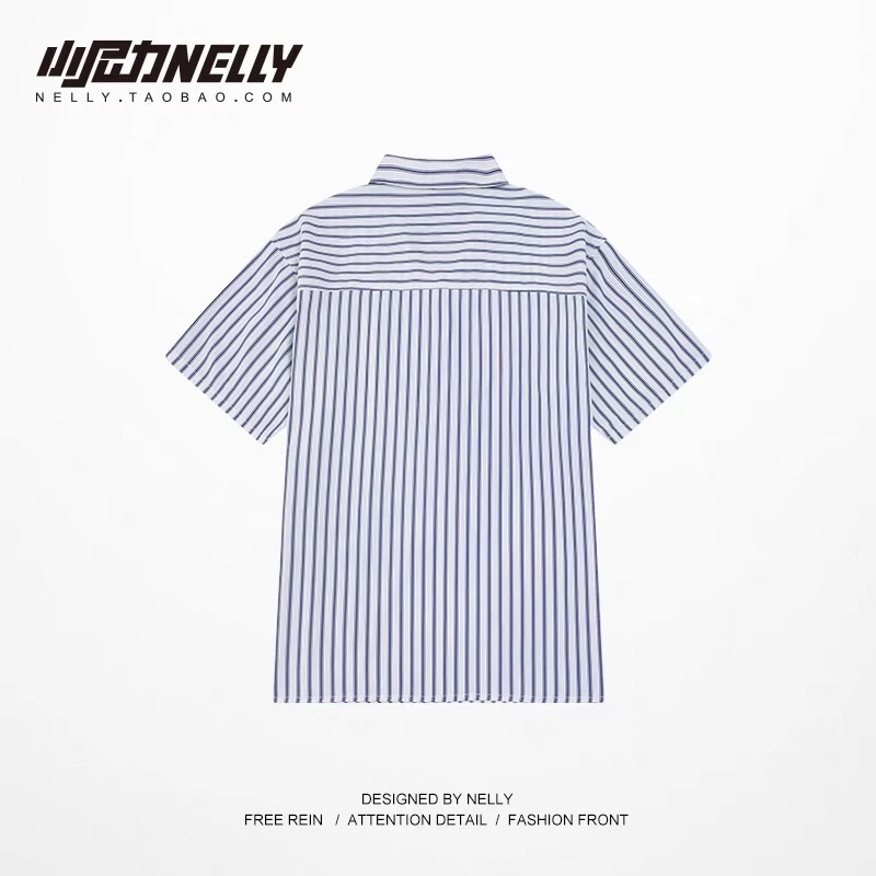 Áo sơ mi NELLY kẻ sọc xanh túi ngực