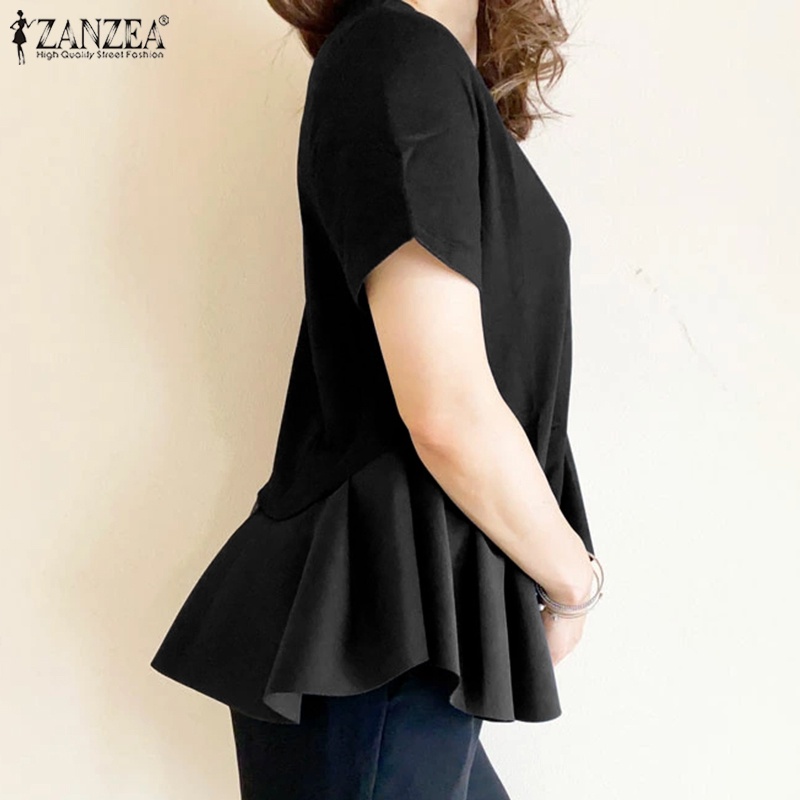 Áo tay ngắn ZANZEA cổ tròn vạt lệch thời trang cho nữ