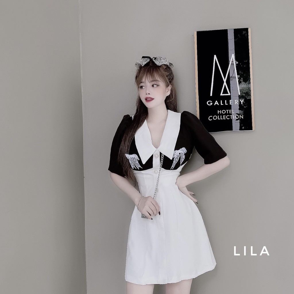 Váy phối đen trắng Đầm đen trắng cổ V- mã A003 -Thời trang thiết kế | BigBuy360 - bigbuy360.vn