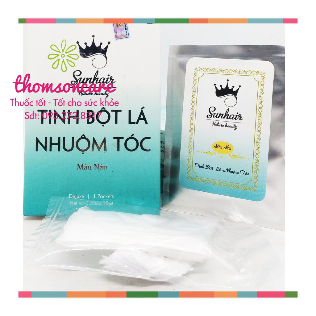 Tinh bột lá nhuộm tóc Sunhair - Triết xuất thảo dược - Hai màu đen, nâu