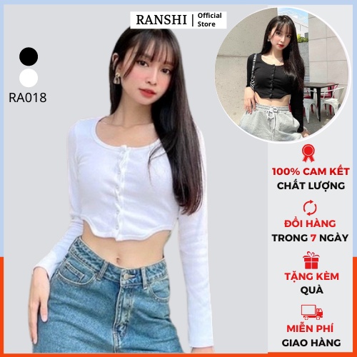 Áo Croptop Dài Tay RA018 Hottrend Cúc Bấm Khoen Eo Hai Bên Cực Cá Tính Sexy Chất Thun Gân Mềm Cực Đẹp RANSHI