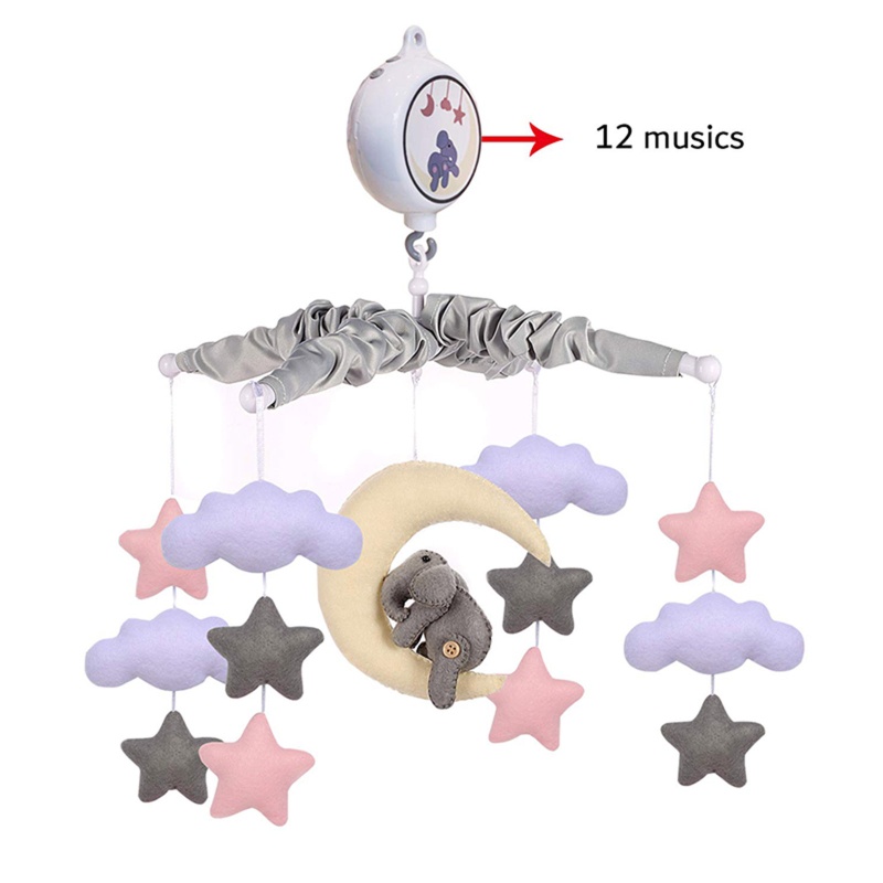 Chuông Gió Lục Lạc Di Động Hình Chú Voi / Ngôi Sao / Đám Mây Có Chuông Treo Nôi Trang Trí Cho