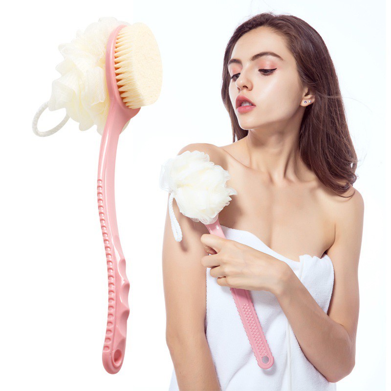 Cây cọ lưng tắm 2 in 1 gồm 1 đầu cọ lưng 1 đầu bông tắm tiện dụng