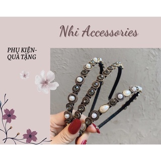 Bờm cài tóc đính đá phối ngọc sang chảnh phong cách cổ điển