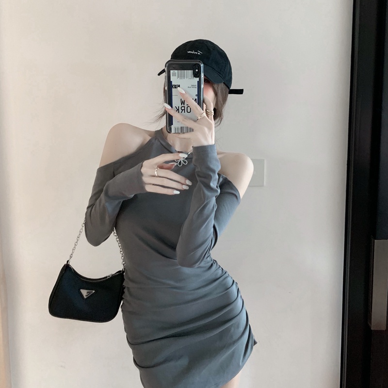 Đầm ZHELIHANGFEI dài tay trễ vai ôm dáng gợi cảm dành cho nữ