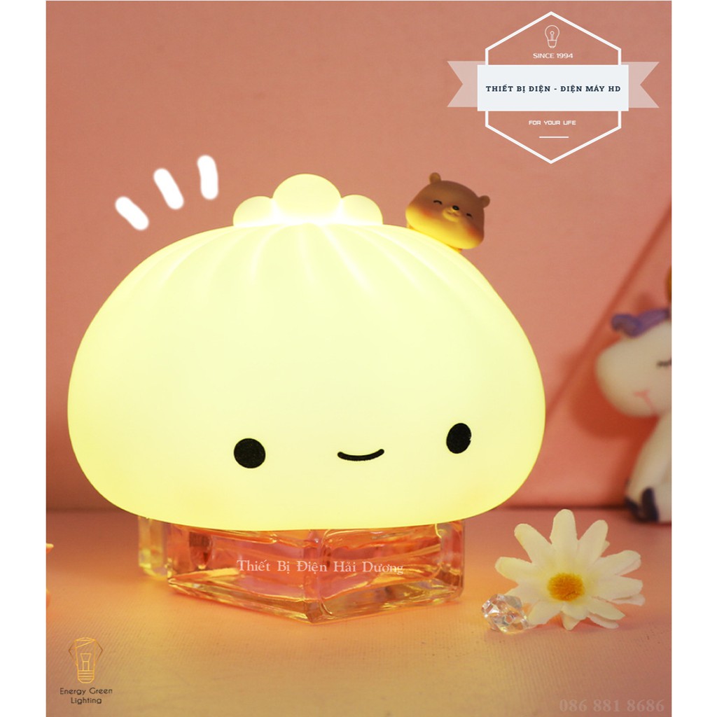 Đèn Ngủ Hình Bánh Bao - Chú Thỏ Xinh Xắn Siêu Dễ Thương - Bằng Silicone Mềm - Pin Sạc Tích Điện - Thay Đổi Nhiều Màu