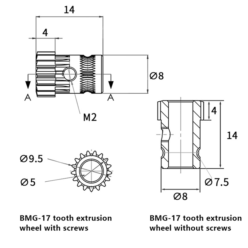 Bộ 2 Bánh Răng MK8 Bằng Thép Không Gỉ Cho Máy In 3D CR10 Ender 3