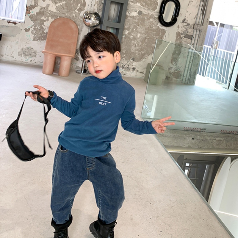 Áo thun cổ lọ in chữ thiết kế thời trang phong cách mùa thu cho bé trai