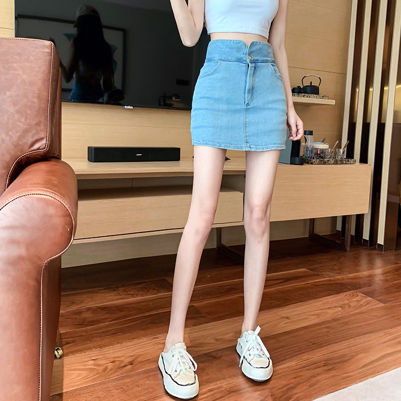 Váy jeans ngắn chữ A ôm bó sát lưng cao ulzzang