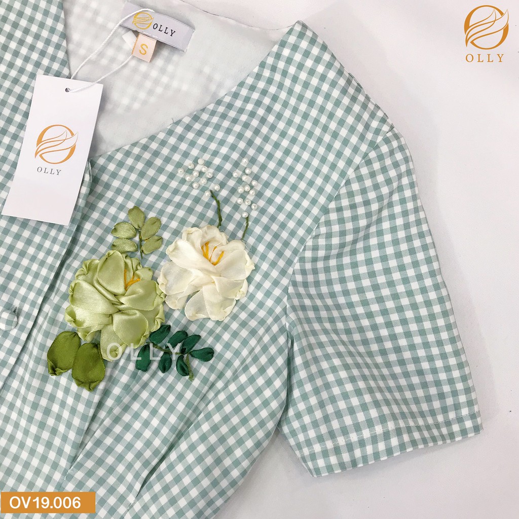 Đầm Caro Thêu Hoa, Dáng Váy Xòe Nữ Tính, Chất Đũi Thoáng Mát Cao Cấp Mã OLLY_OV19.006 | BigBuy360 - bigbuy360.vn