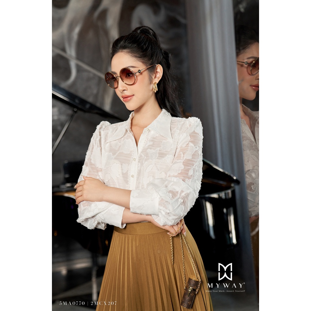 Áo Sơ Mi Nữ Dài Tay MY WAY Công Sở Họa Tiết Nổi Sang Trọng 5ma0770