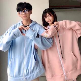 ÁO KHOÁC HOODIE CHỮ A IN LƯNG HOA CÚC XANH HỒNG - ÁO NỈ MŨ ANGEL LAND Couple ULZZANG