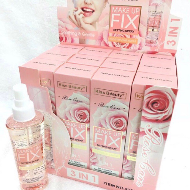 Xịt khoáng khóa  nền hoa hồng Kiss Beauty 3 in 1 150ml