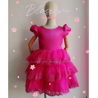 Đầm tay con 3 tầng tiểu thư cao cấp, dạ hội, dự tiệc, bé gái màu hồng đậm còn size T4,T8 (Quảng Châu) - AD116HB2923D