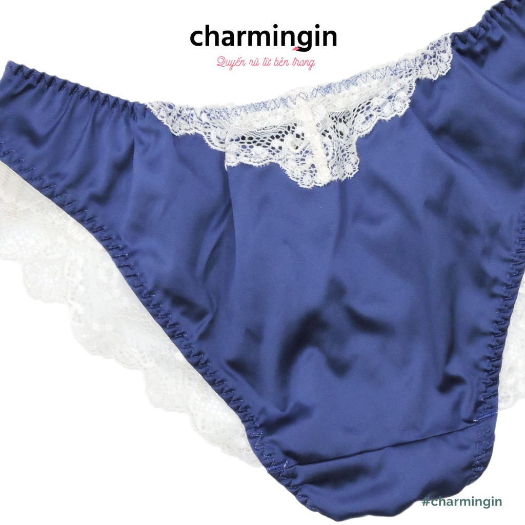 Quần lót satin lụa bóng viền ren nơ sang trọng size M - QLST0028