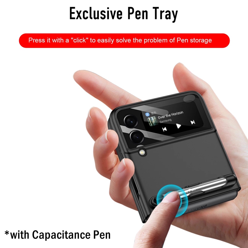 Ốp Điện Thoại Cứng Siêu Mỏng Chống Sốc Có Ngăn Đựng Bút Cảm Ứng Cho Samsung Galaxy Z Flip 3 / Full Body