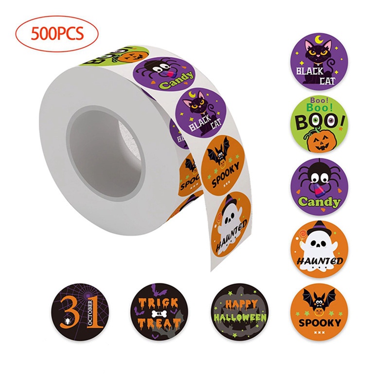 Cuộn 500 Hình Dán 3.8CM Chủ Đề Halloween