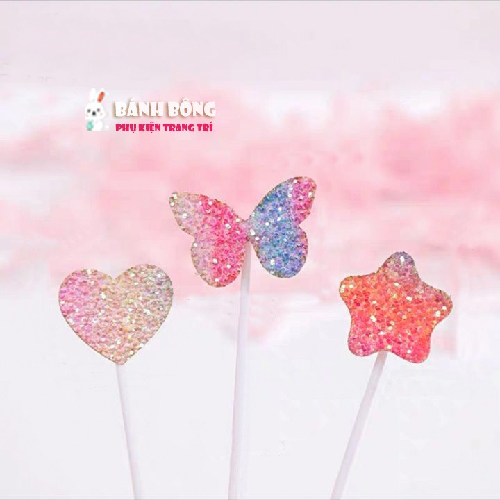 Set Tim Sao Vương Miện Kim Tuyến Sắc Màu Óng Ánh Trang Trí Bánh Set 5 que cắm cho phụ kiện sinh nhật