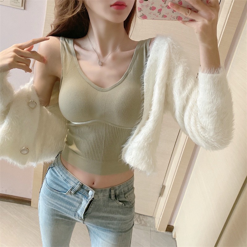 Áo Bra Thân Lỡ Thun Tăm Có Mút Ngực Cao Cấp Ms V20