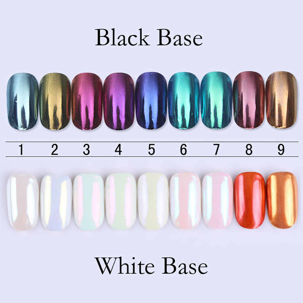 Bột Tráng Gương 9 Màu Kèm Cọ Tự Trang Trí Móng Tay Nghệ Thuật