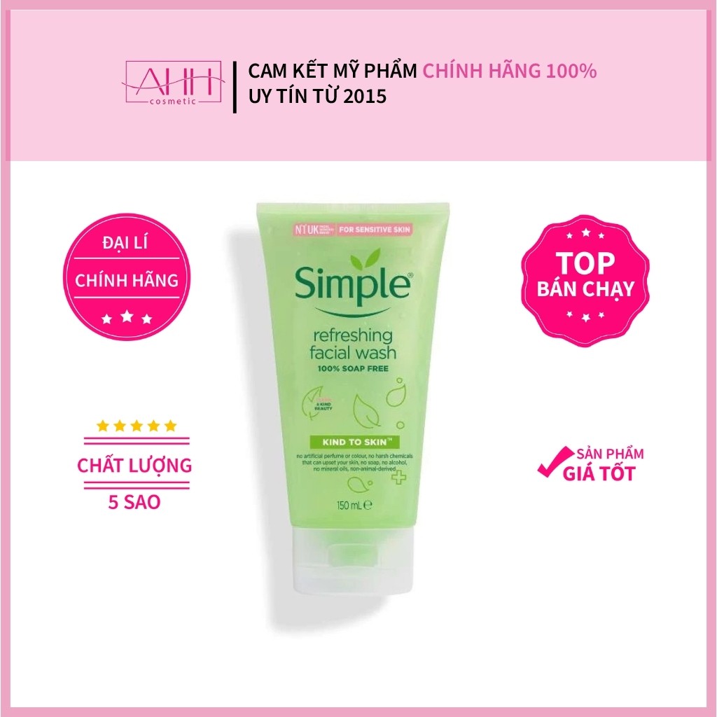 Sữa Rửa Mặt Simple [ HÀNG CHÍNH HÃNG] Kind To Skin Refreshing Facial Wash Gel AHH Cosmetic