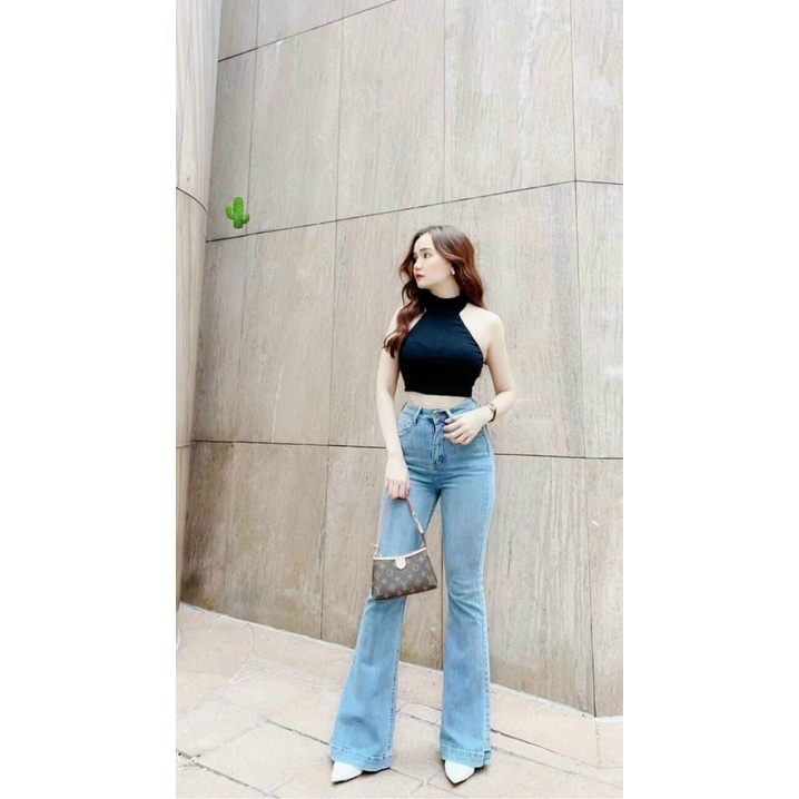 áo croptop cổ lọ hở lưng đính cườm sau